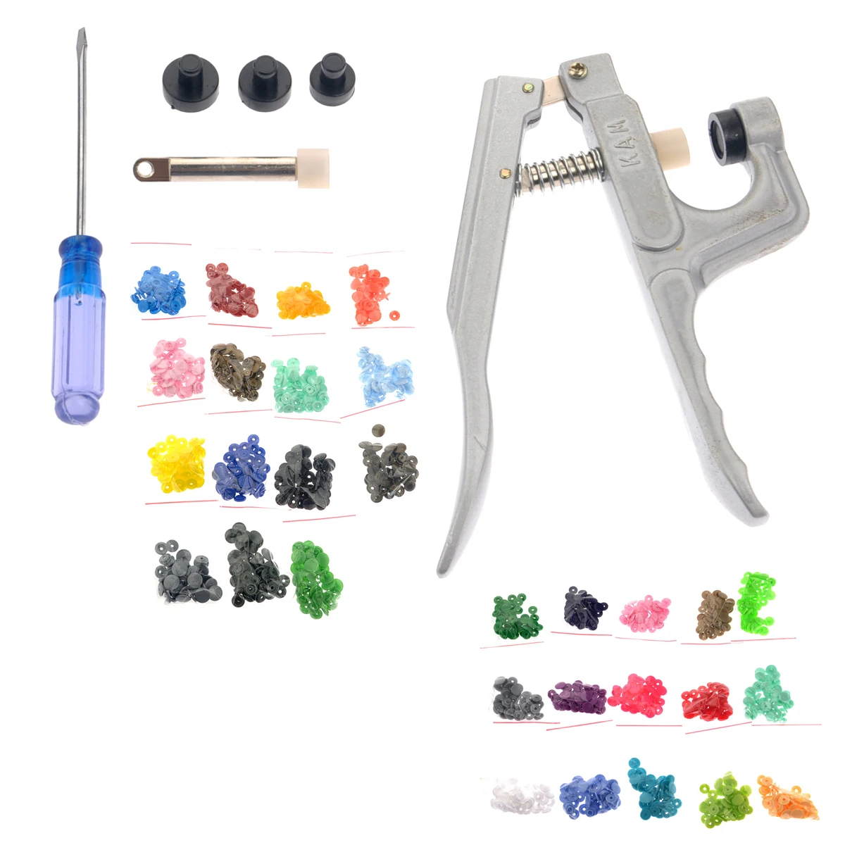 KAM Professional Fastener Snap Pliers 150pcs T3 150pcs T5 Snap Poppers Plastic Buttons Kit Random Color