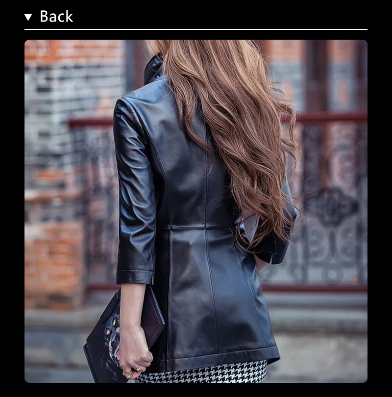 Офисный стиль, женское черное пальто из натуральной кожи, куртка с рукавом три четверти, Длинная Верхняя одежда из натуральной овечьей кожи, dames jassen LT1929