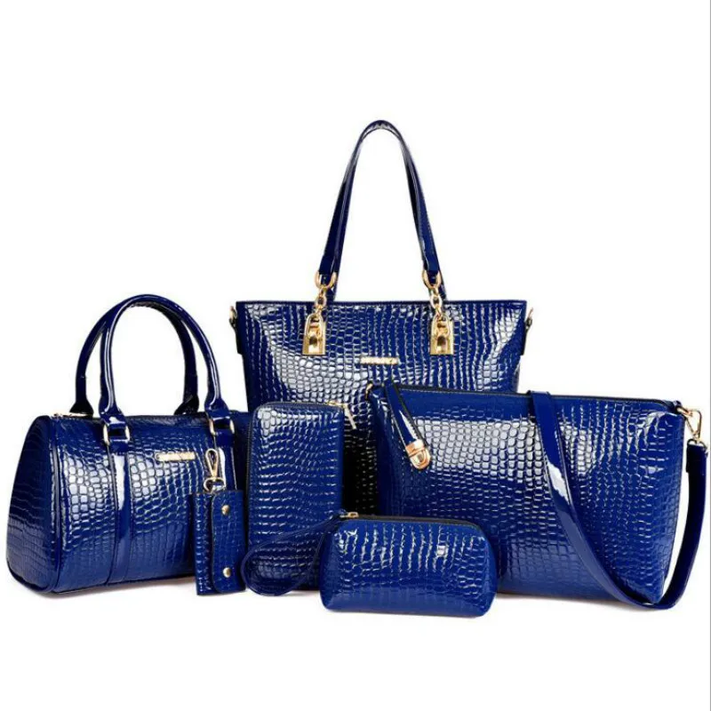 

6 bags/ set Fashion Crocodile Pattern Women Bag Handbag Tote Shoulder Bag Messenger Bags Clutch Bolsas free shipping