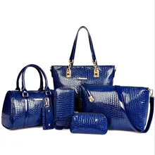 6 bags/ set Fashion Crocodile Pattern Women Bag Handbag Tote Shoulder Bag Messenger Bags Clutch Bolsas free shipping