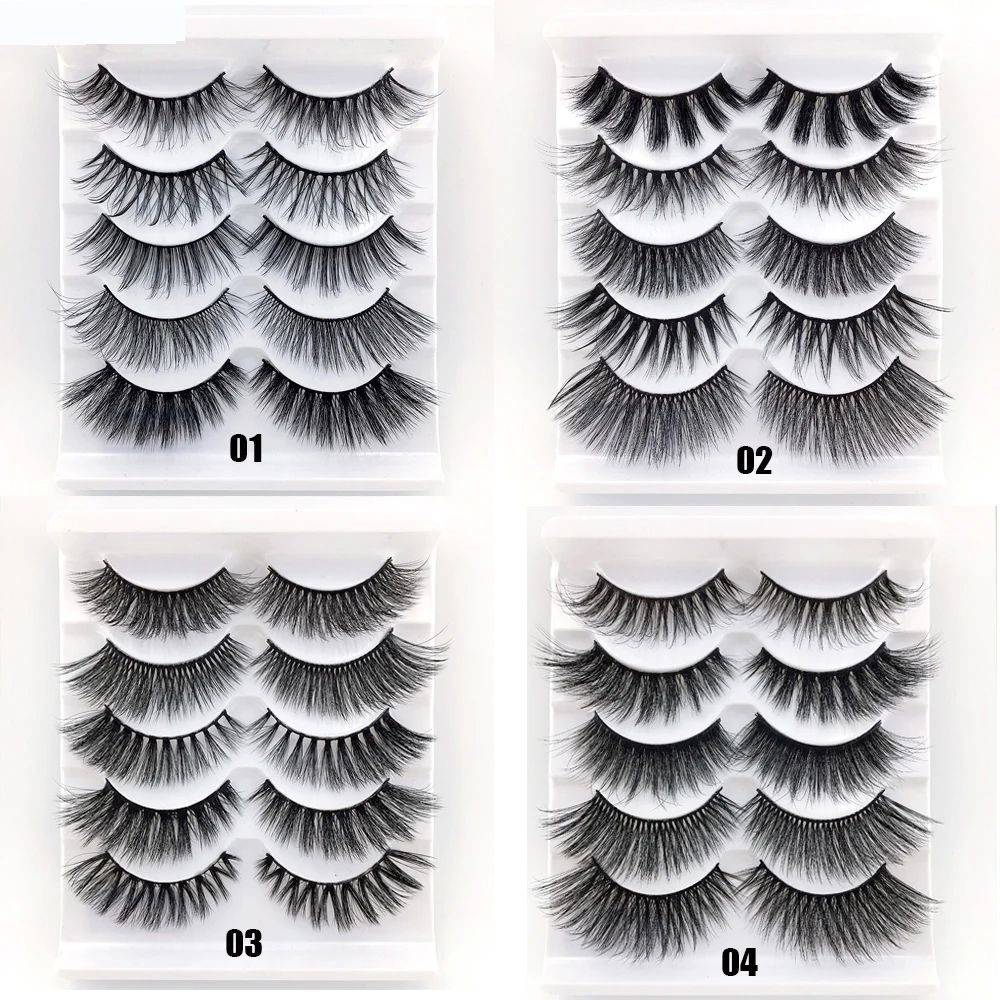 

1/5Pairs 4 Style 3D Mink Hair False Eyelashes Wispy Full Volume Natural Handmade Lashes Feathery Flared Variety Lashes Cosmetic