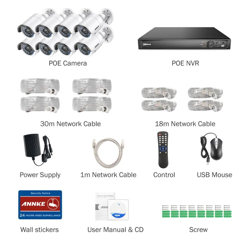 ANNKE 8CH 6MP POE Система безопасности видео с 8 шт 4 мм 4MP 1688*1520 наружная влагостойкая