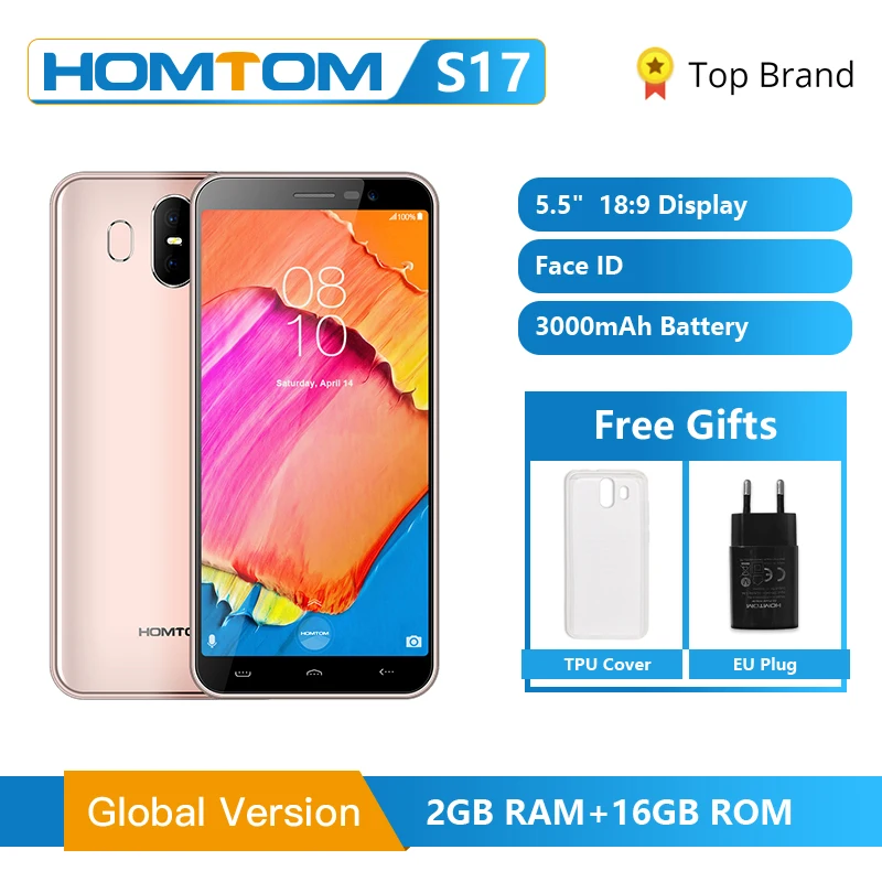  Global Version HOMTOM S17 Android 8.1 Smartphone Quad Core 5.5inch Fingerprint Face Unlock 2G RAM 1