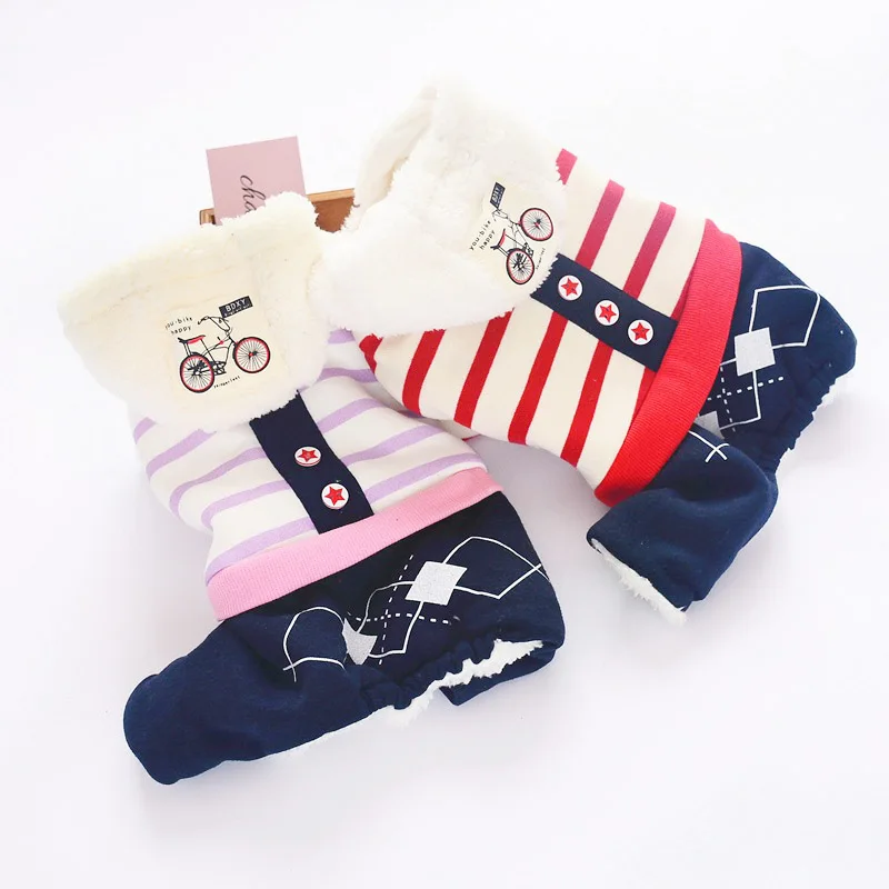 

New Colorful Stripe Cotton Coat Pets Dog Clothes with Four Legs Fashion Warm Autumn Winter Cute Puppy Dogs Clothing 910A