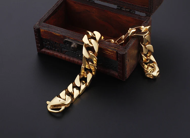 KALEN Дубай, Золотая цепочка, браслеты для мужчин и женщин, нержавеющая сталь, ширина 10 мм, 15 мм, Снаряженная кубинская цепочка, браслет, браслет
