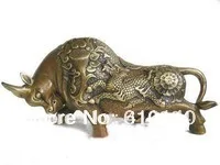 

Wall Street Chieese Bronze Kylin Bull OX Statue 8"L