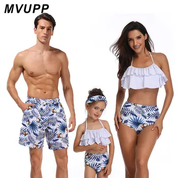 

father mother daughter and son family swimwear set baby boy girl clothes print swimsuit for mother daughter dad son swim trunks