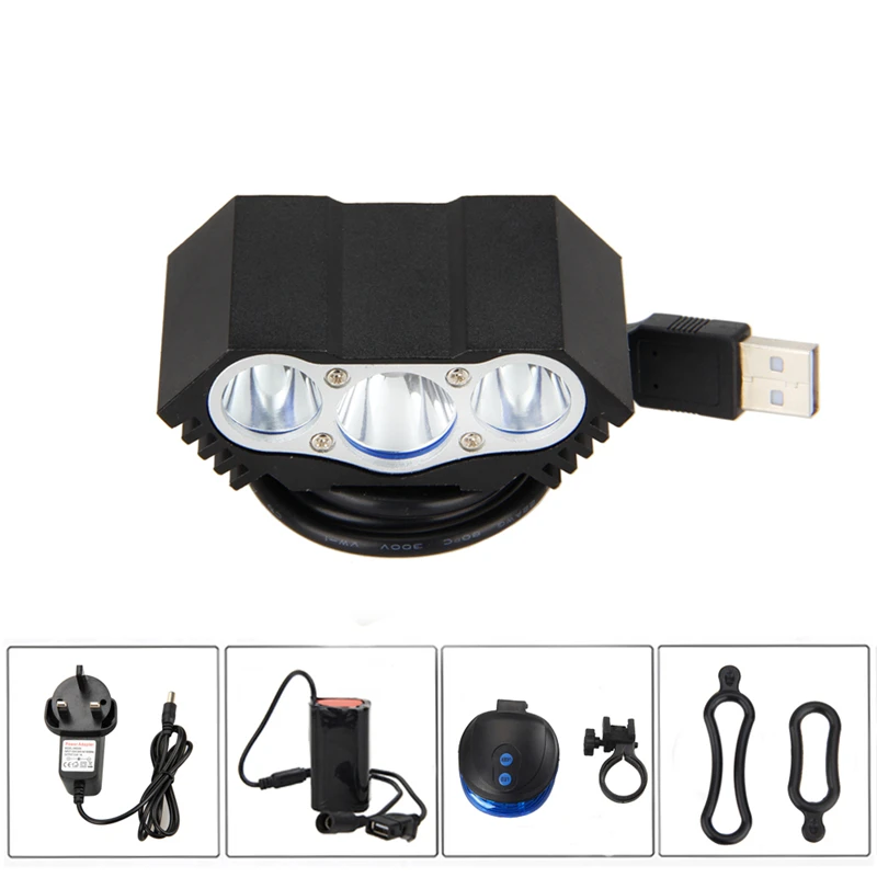1500 LM 3x XM-L T6 USB передний светильник для велосипеда светодиодный светильник вспышка светильник фонарь с 18650 6400 мАч батарея+ лазерный задний светильник