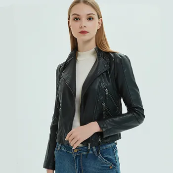 

European Station 2020 Spring and Autumn Women's Jacket PU leather locomotive short trim small jacket