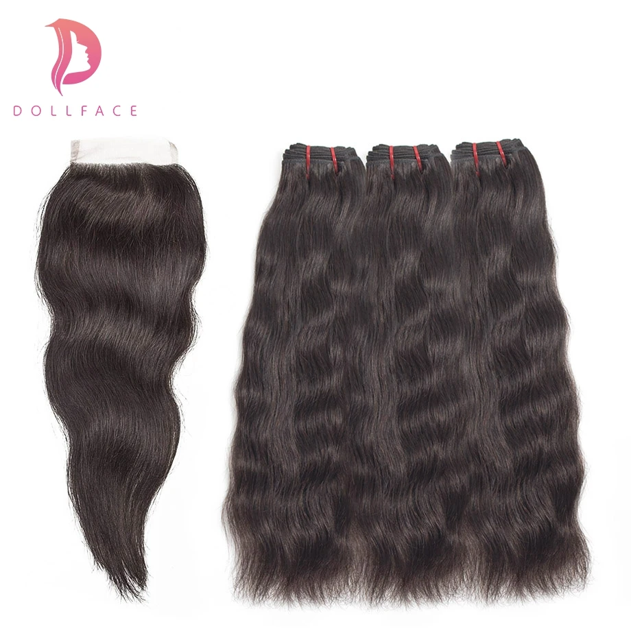 

Dollface Brazilian Virgin Hair Bundles with Closure Natural Straight Raw Hair Bundles with Closure Hair Extension Free Shipping