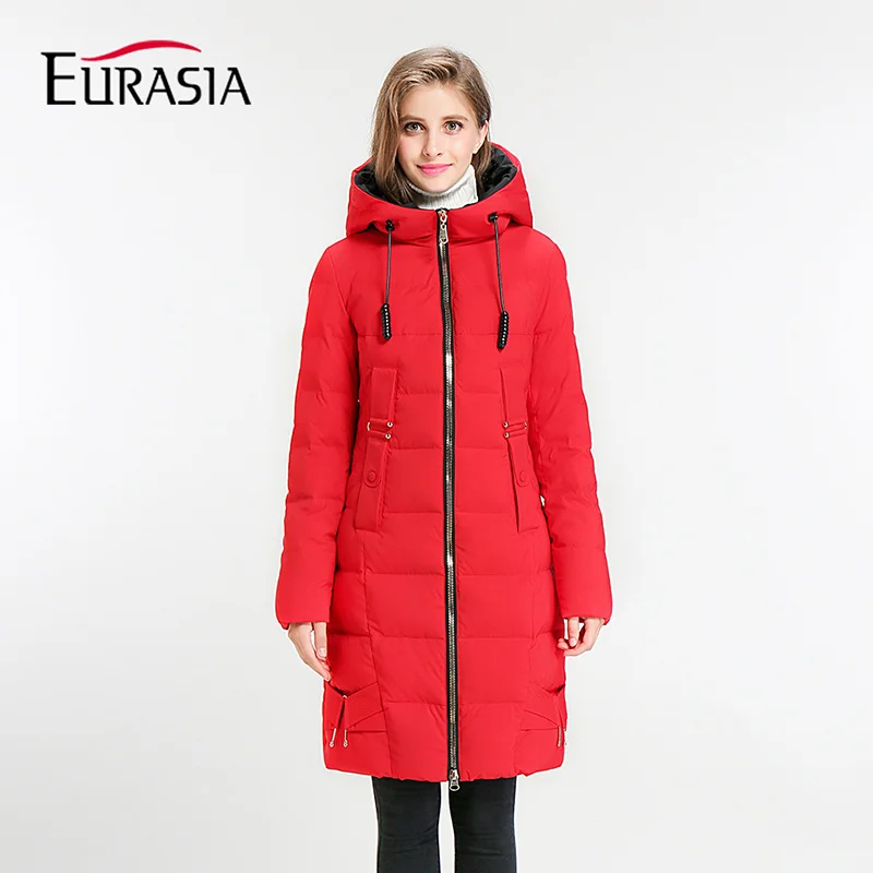Евразия ограниченный полный длинные Новинка года Для женщин зимняя куртка со стоячим воротником с капюшоном Дизайн теплая практичная верхняя одежда пальто парка Y170007 - Цвет: 24 Red