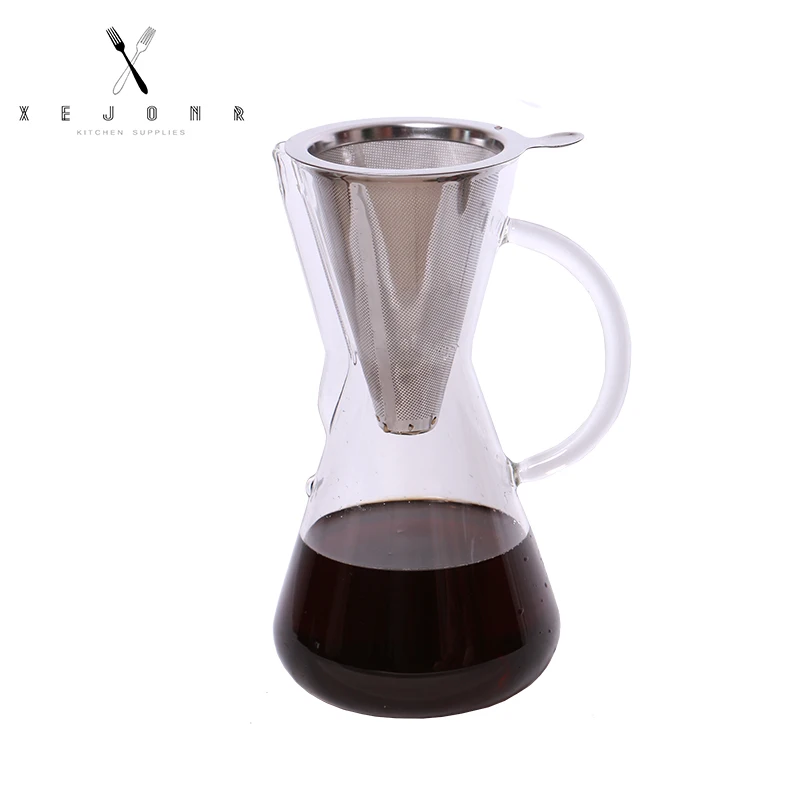 XEJONR القهوة تصفية مقاومة للحرارة الزجاج الفولاذ المقاوم للصدأ تصفية Coffeeware المطبخ لوازم إسبرسو القهوة تصفية أكواب أسود