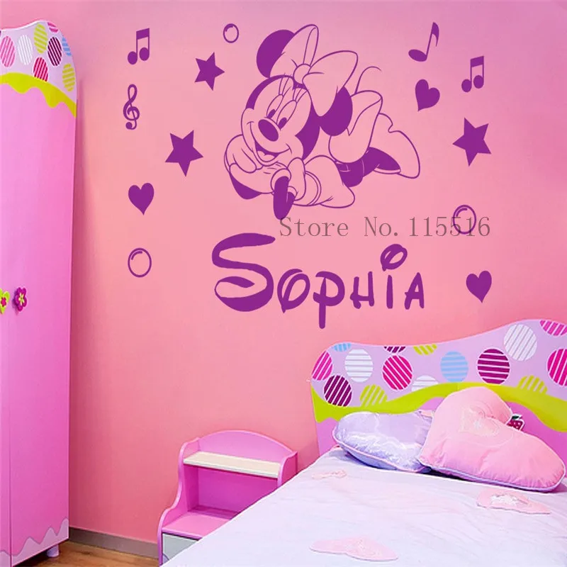 DIY Custom name Personalised Minnie Mouse Poster paper for Nursery kids room wall stickers home decor