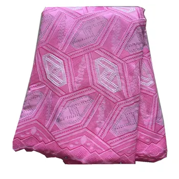 

Baby Pink Color Top Quality 2018 African Voile Swiss Lace Fabric With Stones Swiss Cotton Voile Lace Fabric For Dress