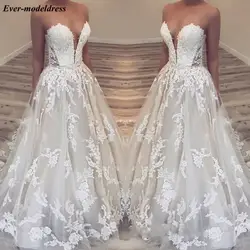 Vestidos de Noiva 2019 милое аппликационное кружево линия развертки Свадебные платья для халат атласный де mariée плюс Размеры Индивидуальные