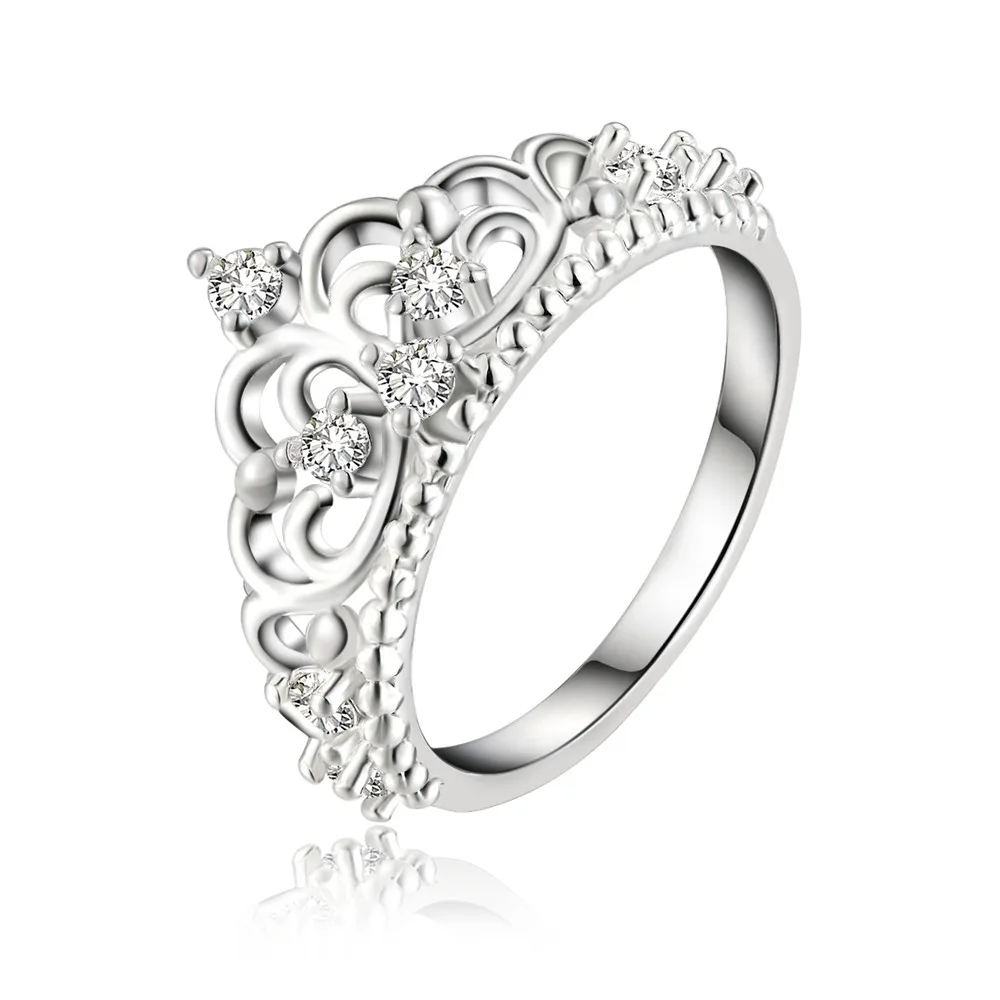 

Wholesale selling wedding jewelry noble temperament crown zircon crystal ring female fashion silver plated jewelry LR010