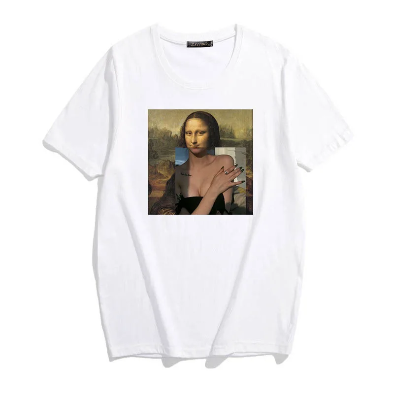 Женская футболка с принтом Mona Lisa Повседневная Свободная в стиле Харадзюку лето