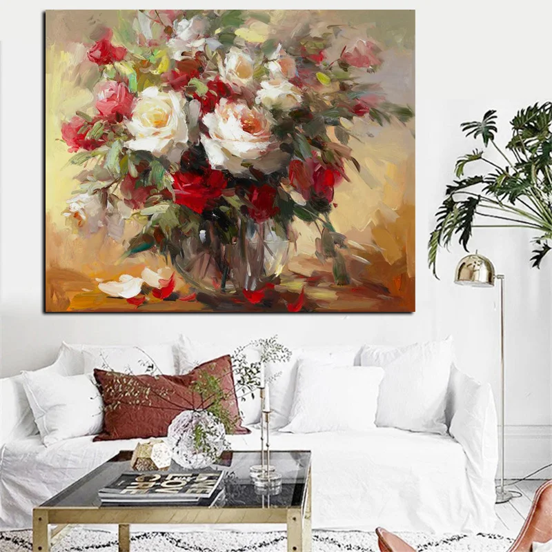 Big Size Abstract Flowers in Vase Oil Painting Print on Canvas Modern Minimalist Orchid Poster Art Wall Picture Cuadros Decor (3)