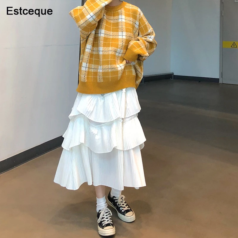 

Solid Skirt Women Elastic Waist Female Skirts School Girls Pleated Spring 2019