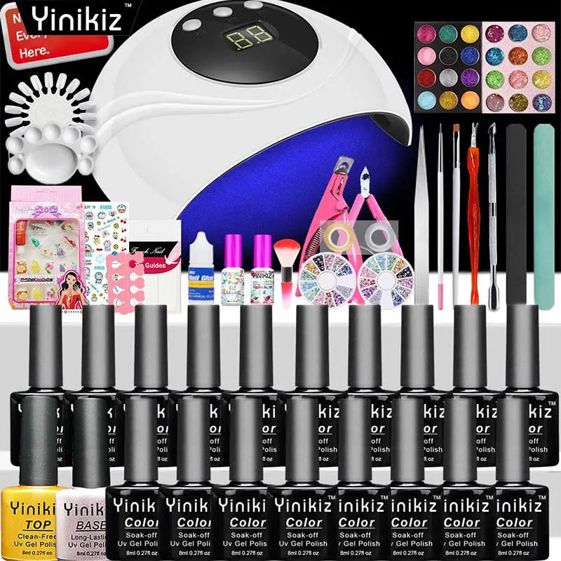 

Yinikiz Nail Art Set Primer Top Gel Colorful Uv Nail Polish Gel Manicure Nails Tools Big Discount Kit