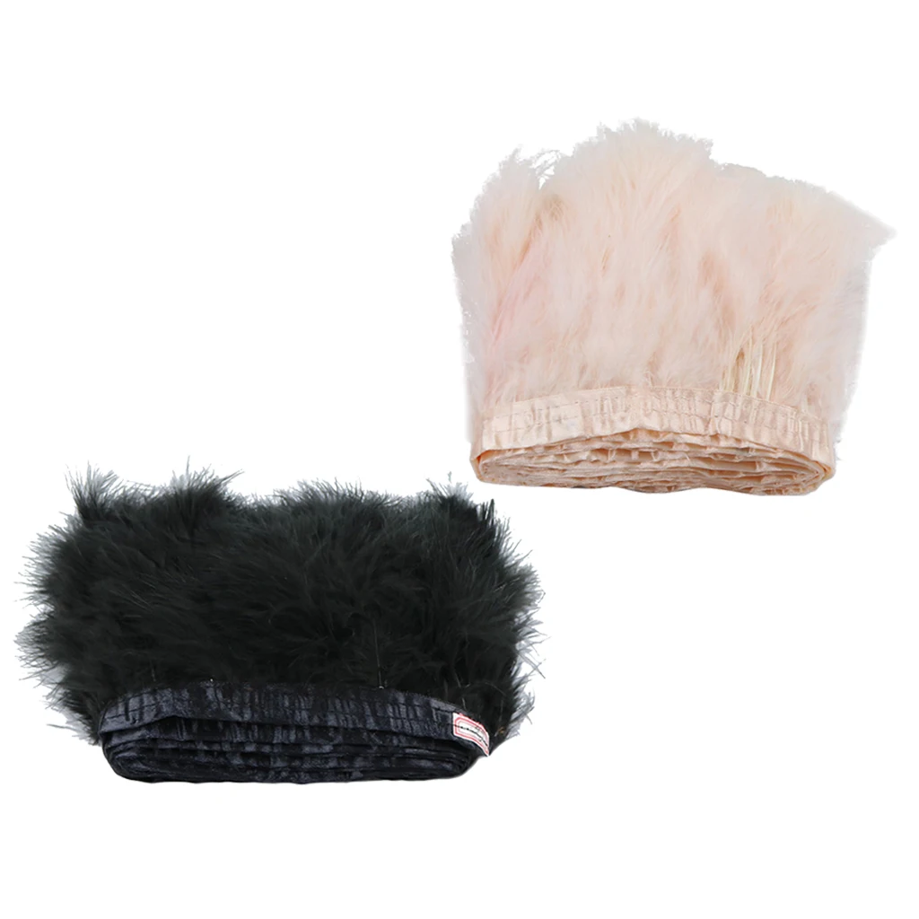 2 Pieces 2m Long Turkey Hackle Feather Fringe Trim 5-6 inch Width Multi Use for Home Wedding Party Sewing Decorating - Well-dyed