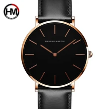 2018 nova HM marca relógio de Quartzo para os amantes casuais simples relógios casal mostrador preto pulseira de couro couro moda Criatividade CH02