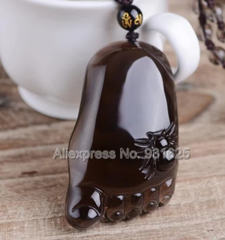 

Beautiful Natural Ice Clear Obsidian Carved Chinese Blessing Foot Spider Lucky Happy Pendant + Beads Necklace Fashion Jewelry