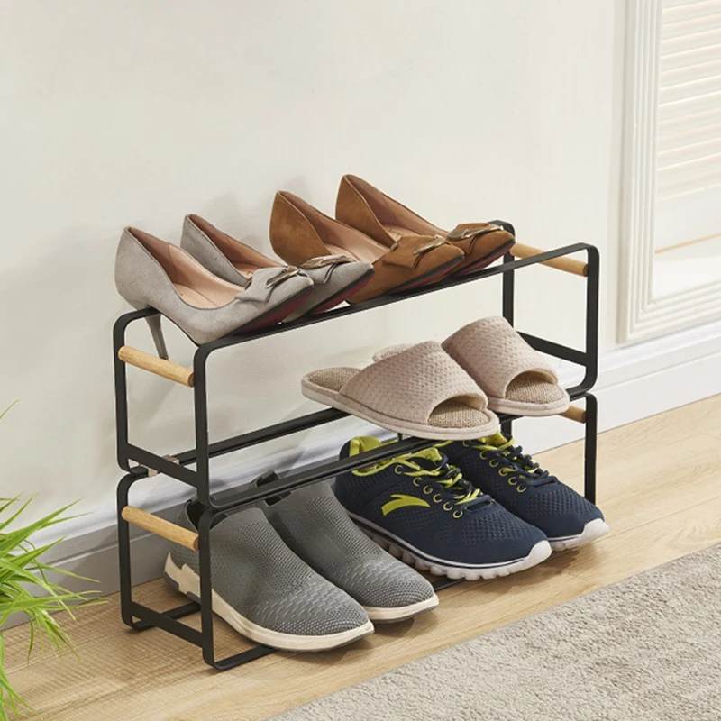 

Stacked Iron Shoes Storage Rack Shoe Rack With Wood Handle Shoes Organizer For Living Room Bathroom Shoe Stand Holders