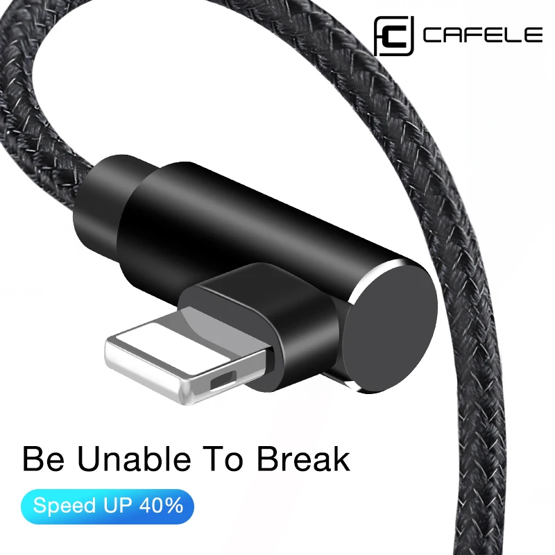 

CAFELE L Bending USB Cable for iphone X XS Max 10 8 7 Plus 6 6s 5 Nylon Elbow Date Charging Cable for Apple Phones IOS 12 11 10