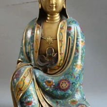 USPS в США S2312 2" Дворец Перегородчатые Бронзовый 24 К Свинка Сиденья Кван-инь Гуань Инь Богиня Статуя