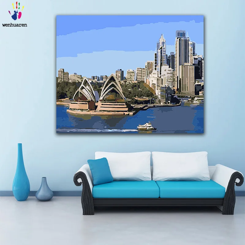 

DIY colorings pictures by numbers with colors Sydney Opera House building picture drawing painting by numbers framed Home