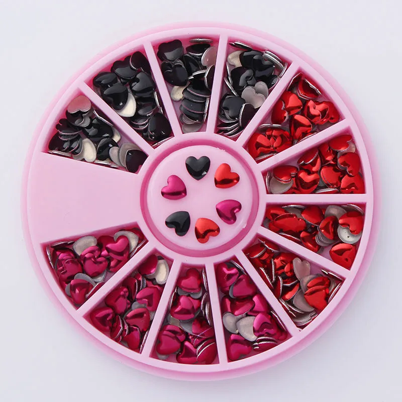

1 Box Mixed Color 3D Nail Art Decorations Love Heart Rivet Studs Manicure DIY Nails Tips Decor In Wheel YUF99