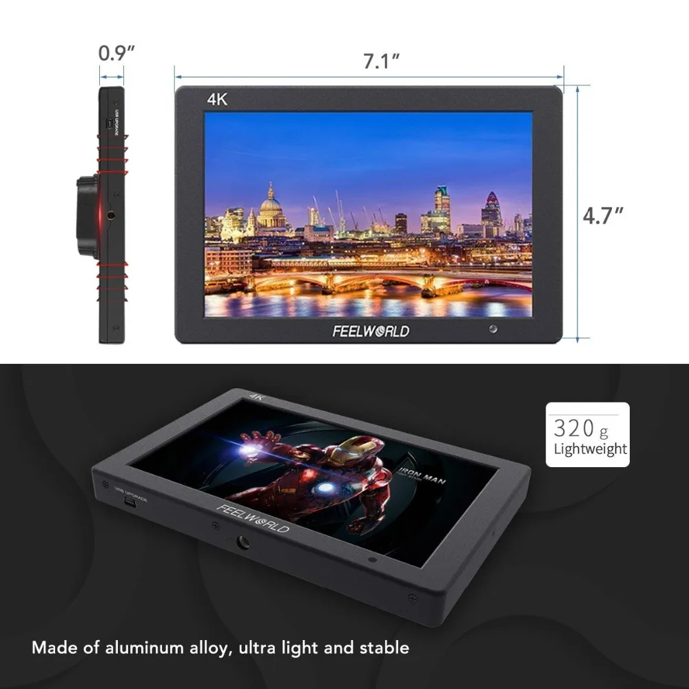 

Feelworld T7 7 Inch IPS 4K HDMI Monitor 1920x1200 Solid Aluminum Housing Camera Field Monitor with Peaking Focus False Color