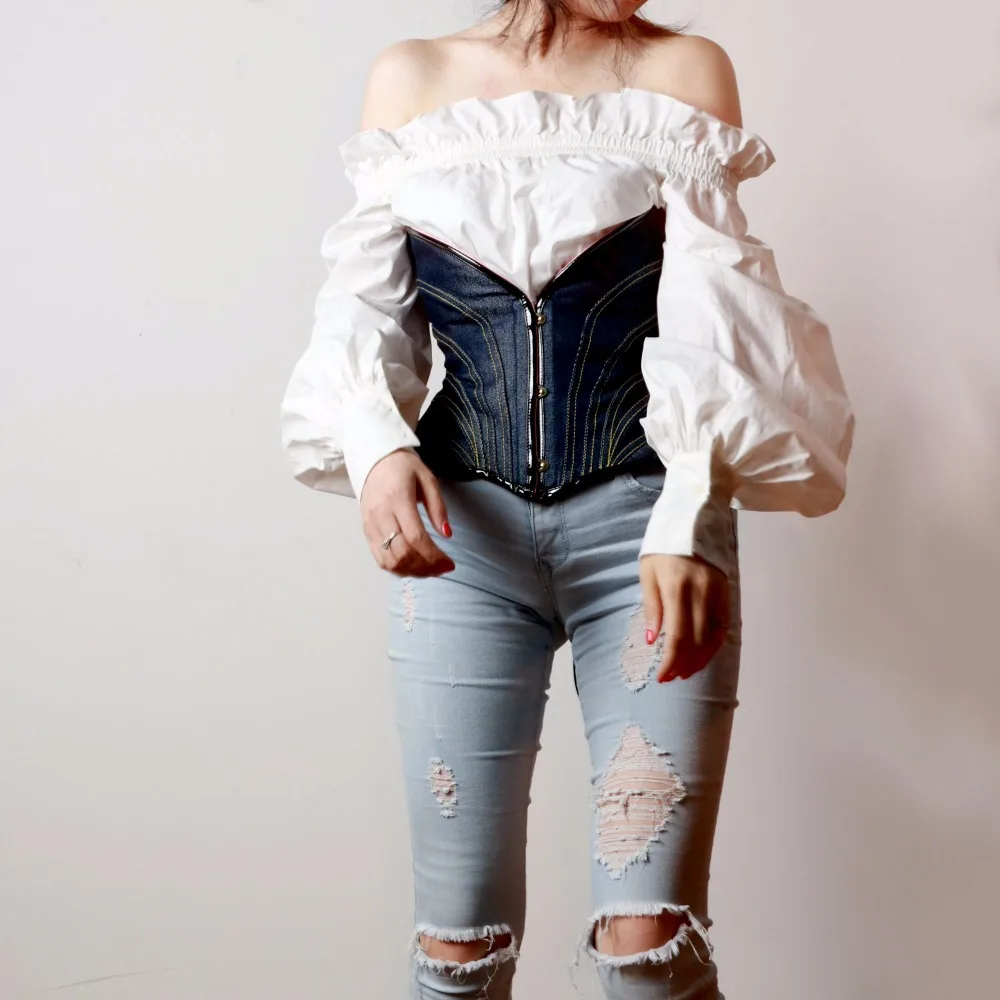 Blue Jean New Design Steel Boned Underbust Corset (9)
