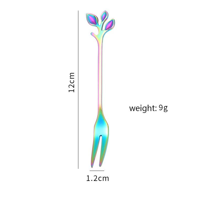 Креативная ветка и лист чайная ложка Вилка посуда Питьевая вода инструменты кофейная чашка аксессуары ложка фрукты и овощи инструменты - Цвет: Fruit fork-Rainbow