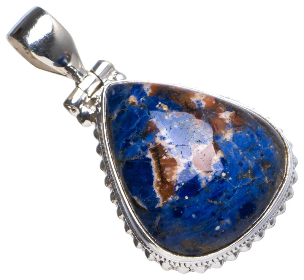 

Natural Navy Sodalite Handmade Unique 925 Sterling Silver Pendant 1.5" X0736