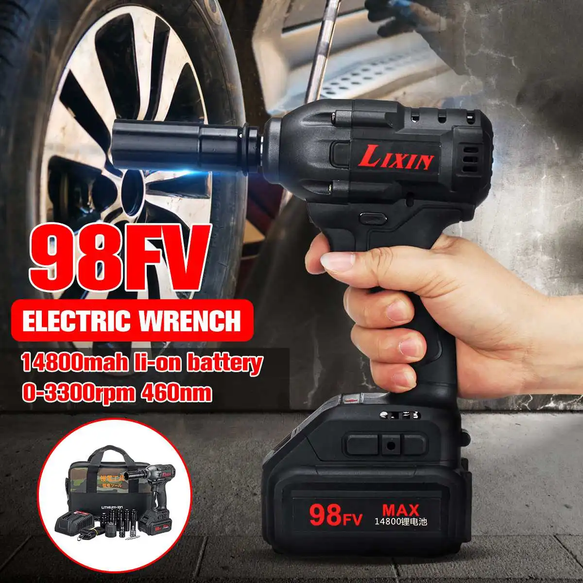 

98VF 14800mAh Brushless Cordless Impact Electric Wrench 1/2'' Socket Wrench 460N.m Torque Hand Drill Power Tool With LED Light