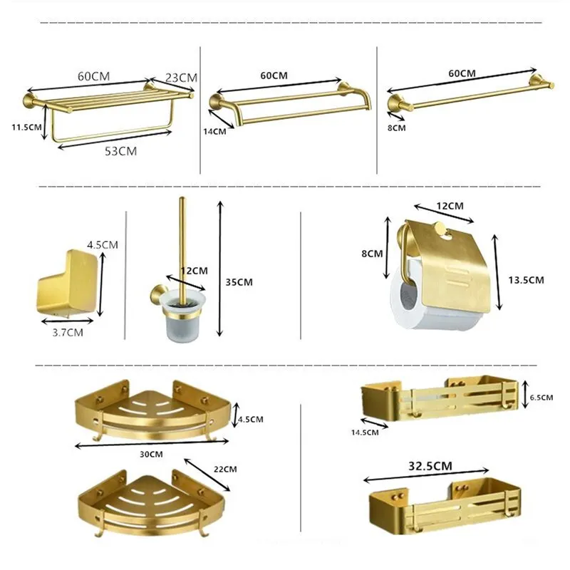 Золотые аксессуары для ванной комнаты, держатель для полотенец, держатель для полотенец, щетка для унитаза, угловая полка для ванной комнаты, набор аксессуаров для ванной комнаты