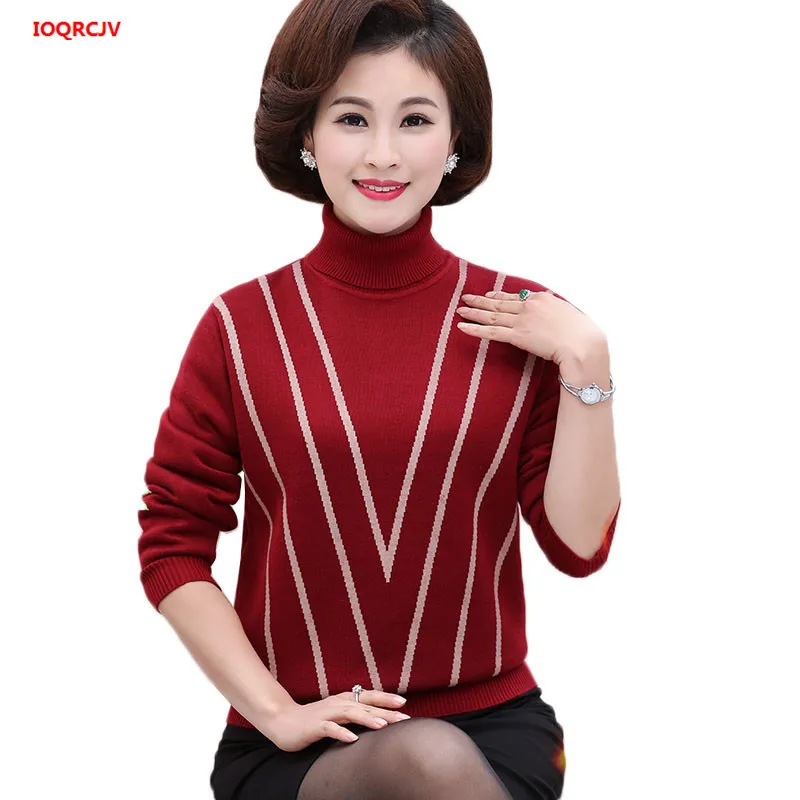 

Autumn Winter Warm turtleneck Pullovers Sweater Middle-Aged Women Plus velvet Wool Sweaters Female Plus size Knitting shirt W298