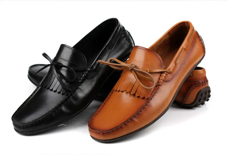 

New Style Men Fashion Round Toes Leather Flat Single Shoes Male Genuine Leather Comfortable England Style Moccasin Gommino