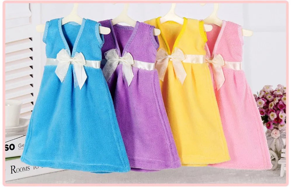 4 цвета, форма юбки, Высококачественная фланелевая Протирка, полотенце для кухни и ванной, впитывающая салфетка, подвесные полотенца для рук