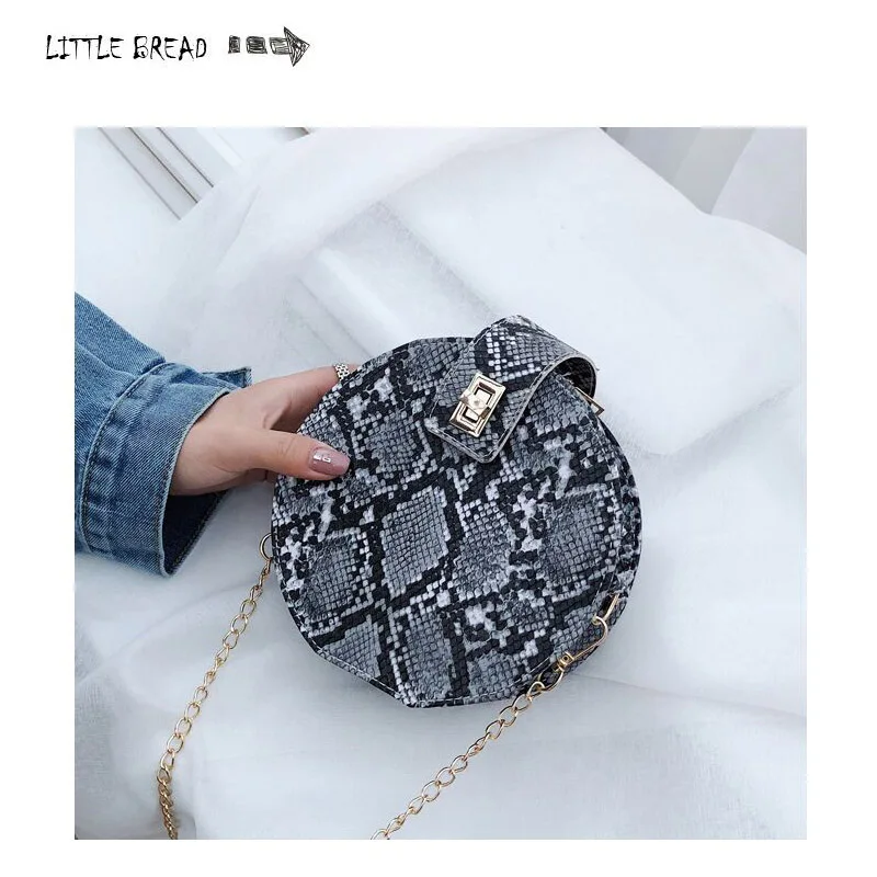 

Small Round Bag Casual Women Handbags Printed Small PU Leather Shoulder Crossbody Bags Female Serpentine Messenger Bag Lady Bag