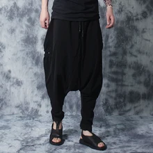 Для мужчин одежда BIGBANG стилист Мода персонализированные старинные случайные свободные шнуровка брюки штаны-шаровары певица костюмы