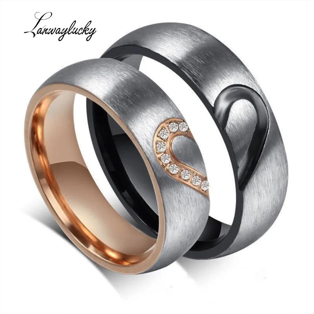 

2pcs/setRomantic Love Heart Rings For Wedding Engagement Jewelry Accessories Titanium Steel Wedding Promise Band CZ Couple Rings