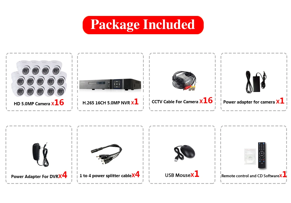 H.265 16CH CCTV 5MP DVR комплект камер видеонаблюдения 16 шт. 5.0MP камера системы безопасности HD Крытый P2P система видеонаблюдения набор