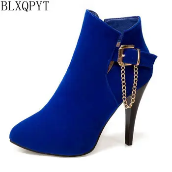

BLXQPYT 2017 Big Size 33-50 Women Sexy High Heels Short boots Autumn Winter Shoes Pointed Toe Platform Knight Martin Boots 2-3