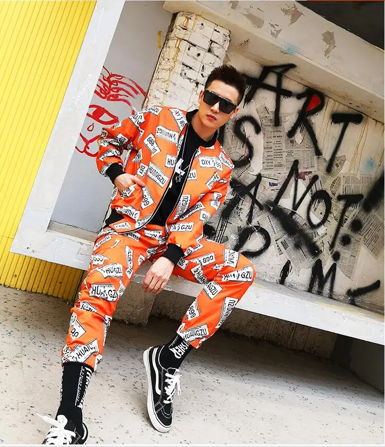 M-6XL! Оранжевый бейсбольный костюм с монограммой хип-хоп кантри куртка хипстера мешковатое пальто ночной клуб шик