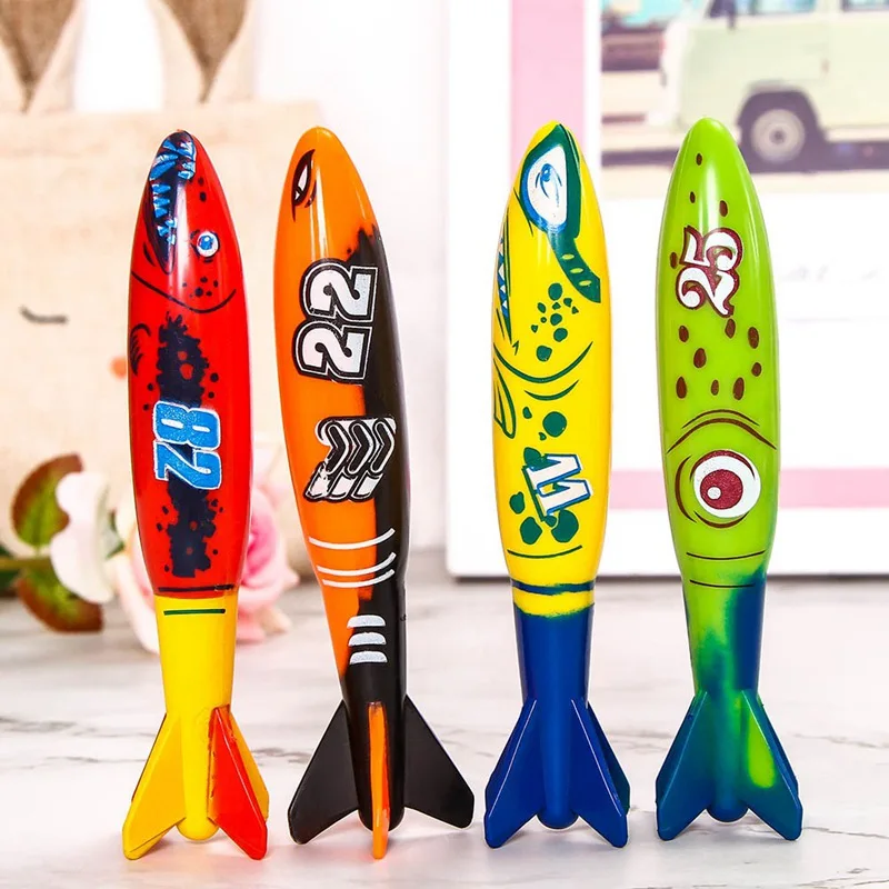 4 Pcs/Pack Torpedo Rocket Throwing Toy Swimming Pool Diving Game Summer