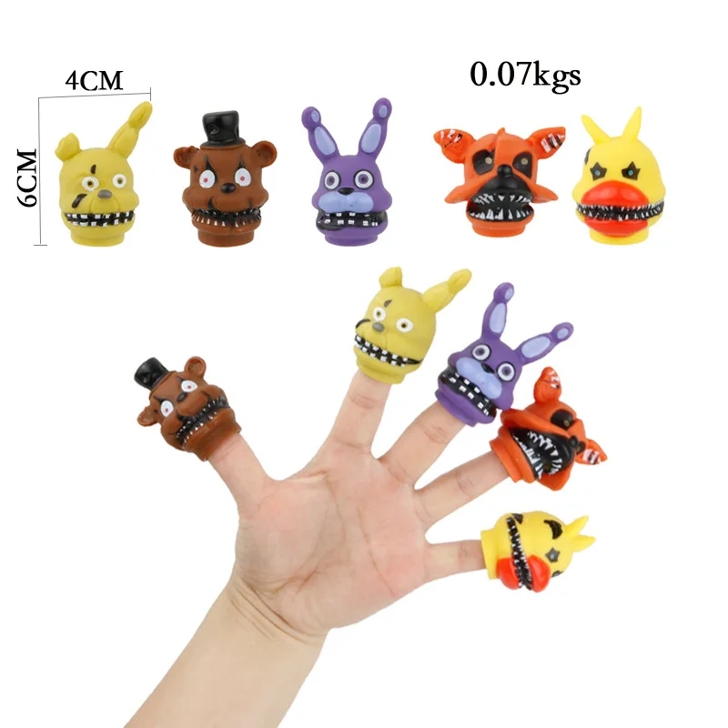 

Hot 5 PCS/Set 4*6 cm Five Nights At Freddy's Finger Hand Toys Action Figure FNAF Chica Bonnie Foxy Freddy Anime Figures
