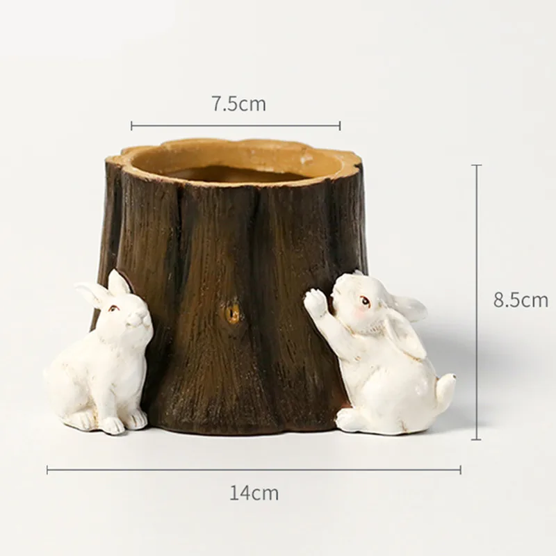 

Rabbit Stump Pencil Vase Statue Abstraction Animal Container Modern Art Resin Art&Craft Home Decor L2965